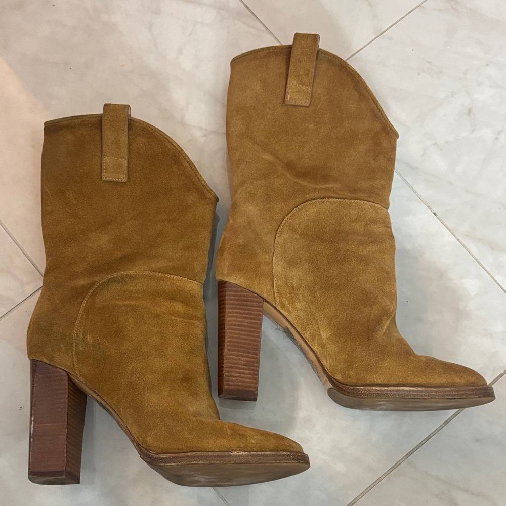 Sigerson Morrison Camel Suede Heeled Boots